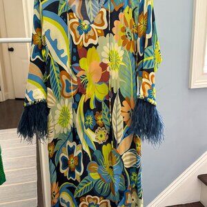 LA Designer TM 70's Style Maxi Dress with Fringe and Hood